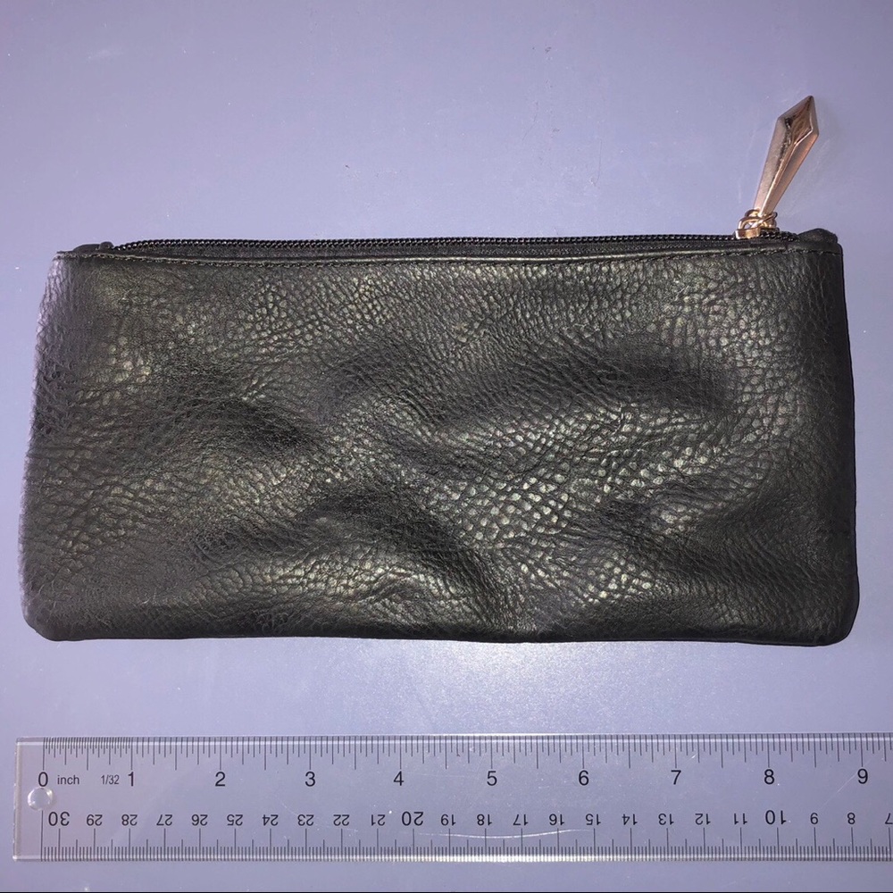 Cute Black Faux Leather Clutch Purse Bag with Cute Zipper